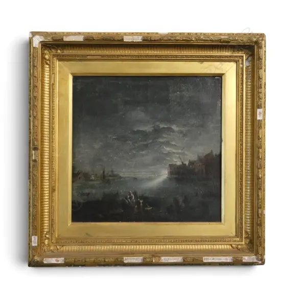 19thC OIL ON CANVAS, HARBOUR SCENE, 265x270mm