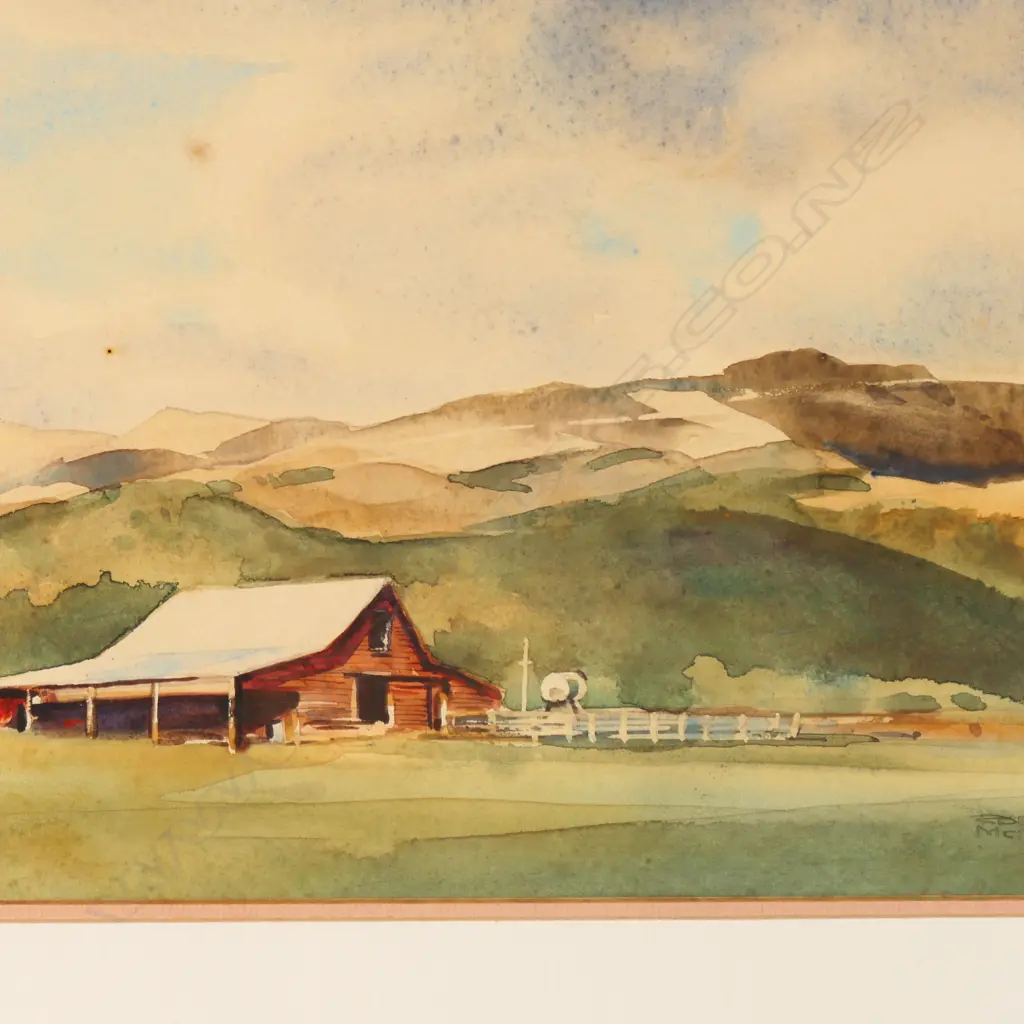 ROBERT MCDOWELL, 'WOOL SHED NEAR WAIMATE', WATERCOLOUR, SIGNED, 220 X 340MM Image 1++