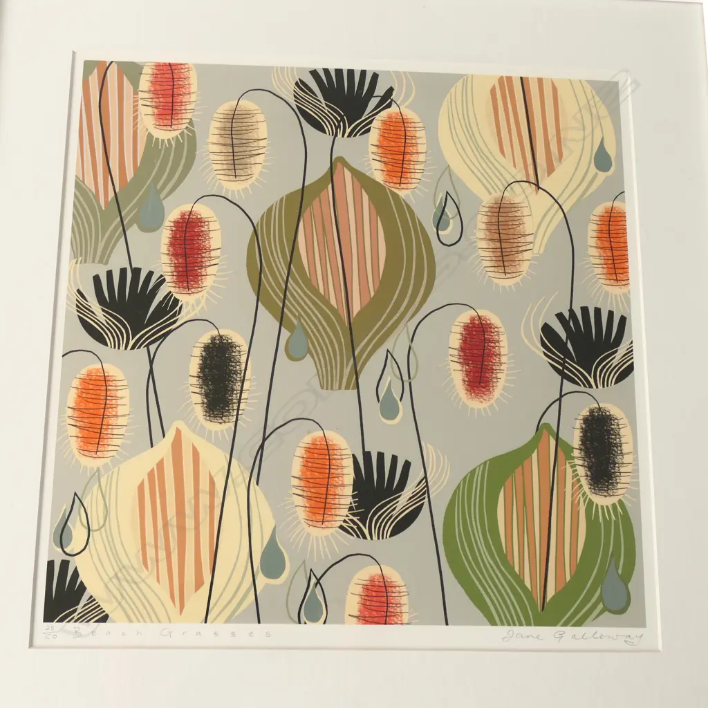 JANE GALLOWAY, 2 EDITIONED PRINTS, BEACH GRASSES 25/50 & BUSH TEXTURES 16/50, 370x360mm Image 1++