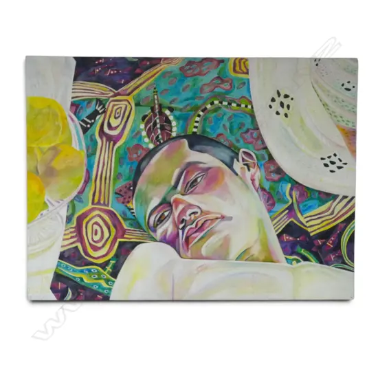JO SMITH 'JUSTIN (LEMONS, SUNHAT AND SARONG)' OIL ON BOARD, 1991 1200x1625mm 