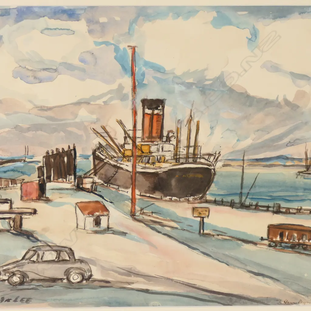 LINCOLN LEE, NEW PLYMOUTH WHARF, W/C, 270x370mm Image 1++