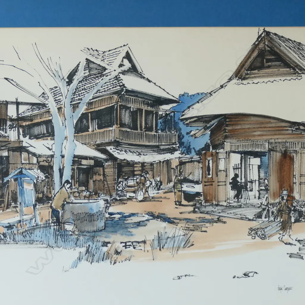 JOHN CASTLE, VILLAGE THAILAND, WATERCOLOUR, 490x630mm Image 1++