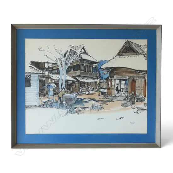 JOHN CASTLE, VILLAGE THAILAND, WATERCOLOUR, 490x630mm