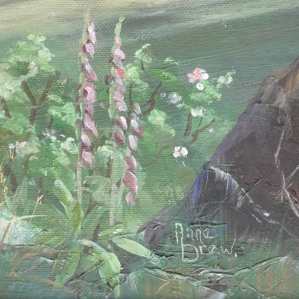 ANNE DREW 'FOXGLOVES MT COOK', OIL ON BOARD, SIGNED, 450 X 600mm Image 1++