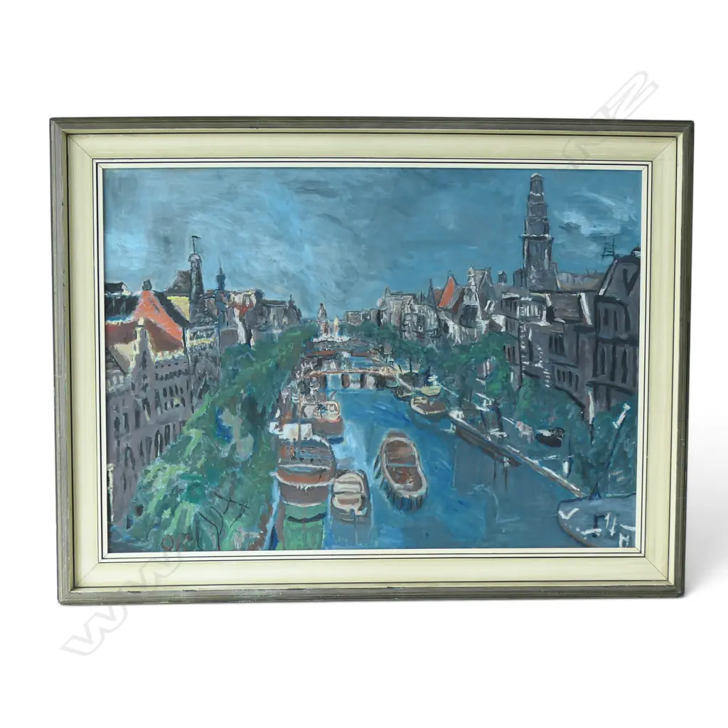 AMSTERDAM CANALS BY OSKAR KOKOSCHKA , FRAMED DANISH REPRODUCTION FROM THE MINERVA GALLERY, 740 X 980MM Image 1++