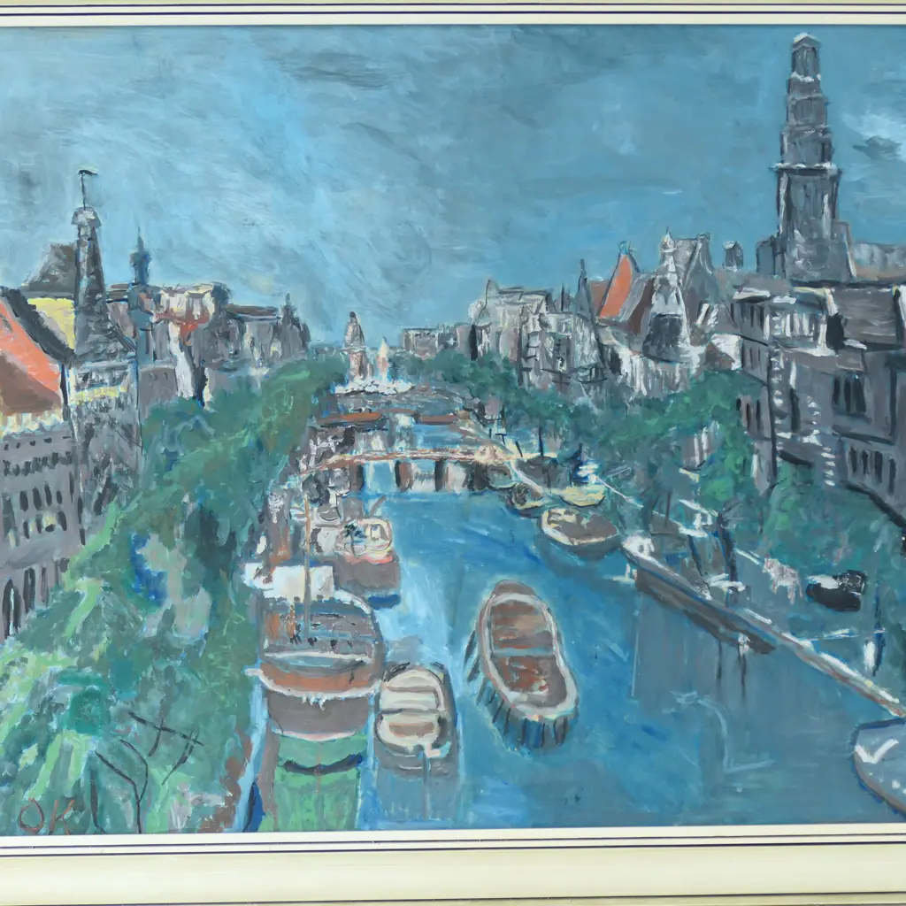 AMSTERDAM CANALS BY OSKAR KOKOSCHKA , FRAMED DANISH REPRODUCTION FROM THE MINERVA GALLERY, 740 X 980MM Image 1++