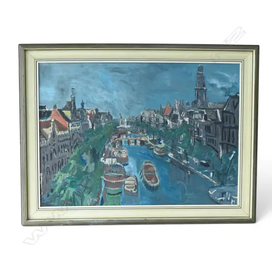 AMSTERDAM CANALS BY OSKAR KOKOSCHKA , FRAMED DANISH REPRODUCTION FROM THE MINERVA GALLERY, 740 X 980MM