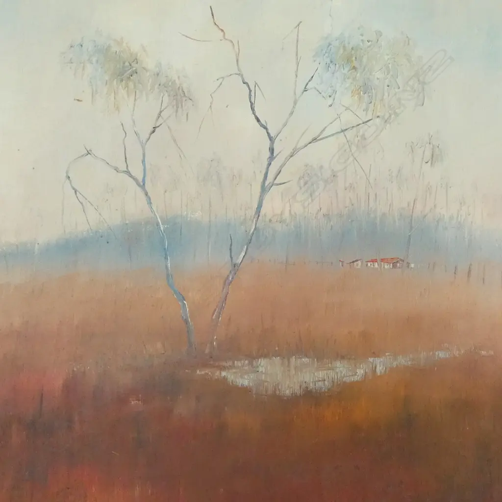 EWALD (WOODY) RISCHE (AUSTRALIA 1945-2010) 'A MISTY MORNING' OIL ON BOARD 395x495mm Image 1++