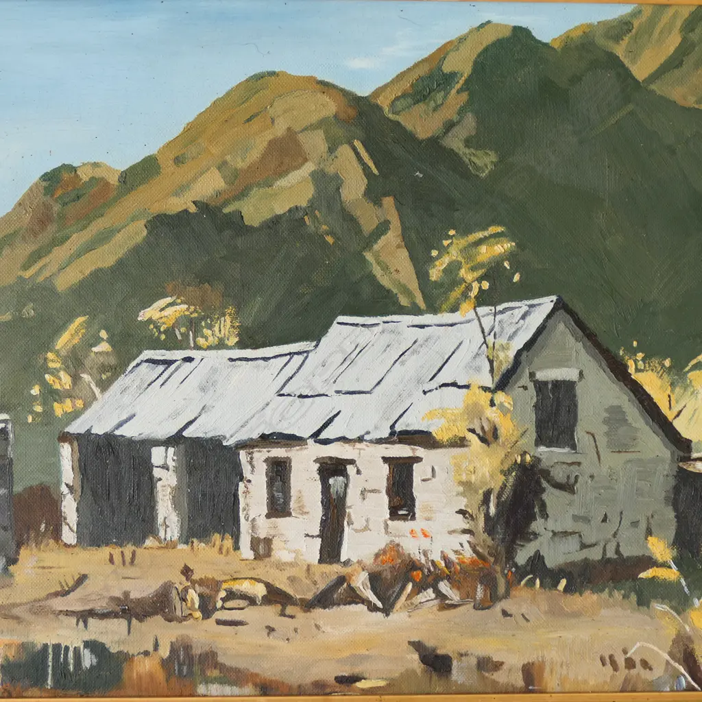 SIGNED ILLEGILBY LOWER LEFT, 'NEAR QUEENSTOWN', OIL ON BOARD, 354 X 500MM Image 1++