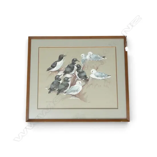 BIRD ARTWORK SIGNED JARVIS 'RAZORBILL, GUILLEMOT, KITTIWAKE' ACYRLIC 490x620mm