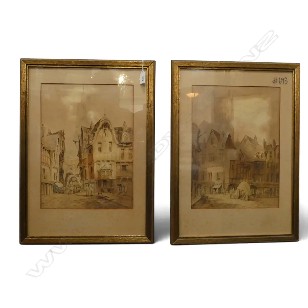 2 FRAMED EUROPEAN STREET SCENES - one signed WALLEN 360x260mm Image 1++