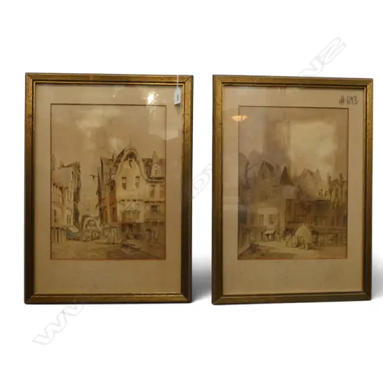 2 FRAMED EUROPEAN STREET SCENES - one signed WALLEN 360x260mm