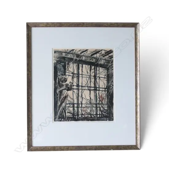 GREG WHITCLIFFE, WINTER GARDENS, AUCKLAND DOMAIN, MONOPRINT, SIGNED, 300 X 245MM