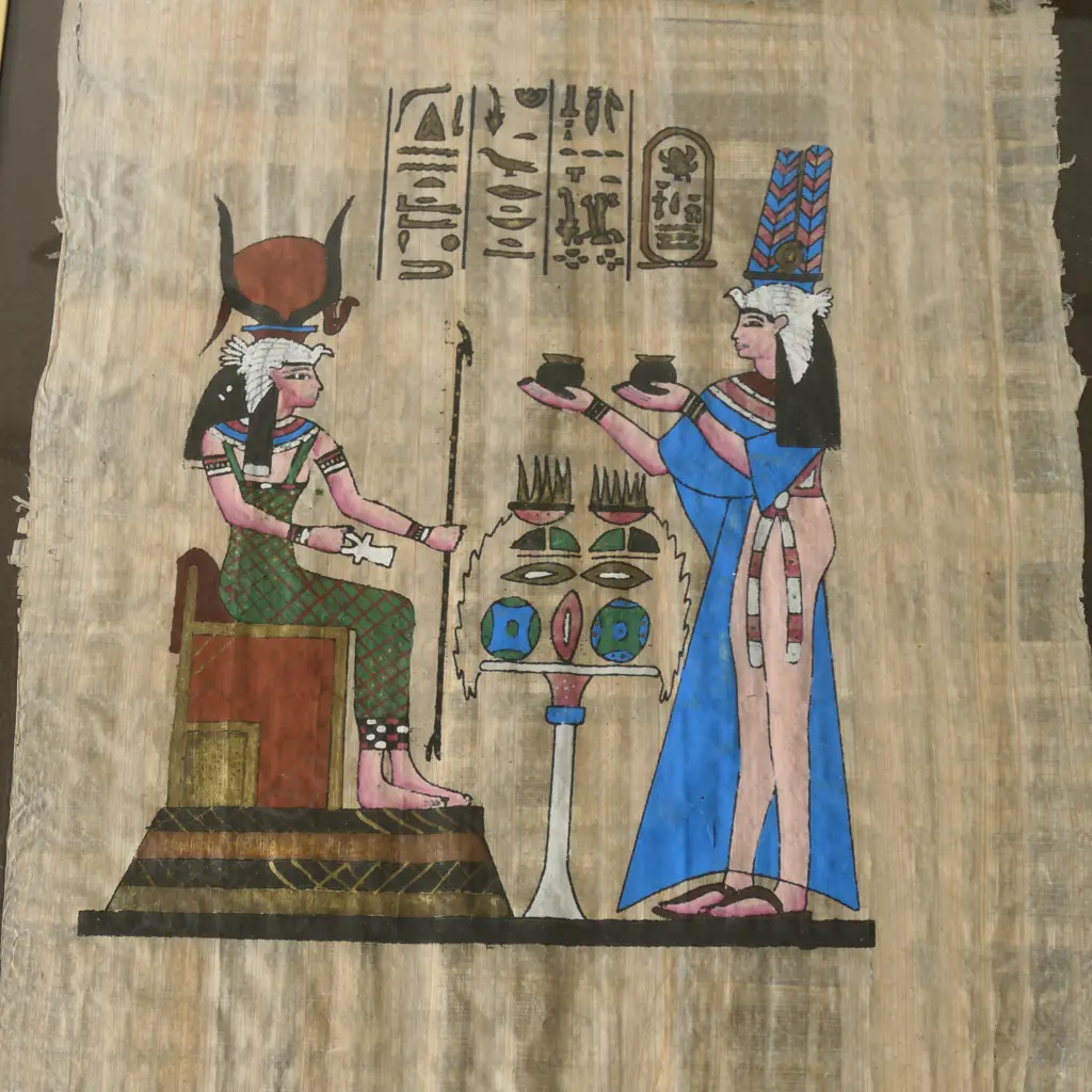 THREE EGYPTIAN PAPYRUS WORKS, ONE IN GOLD PAINTED EGYPTIAN STYLE FRAME (500 X 600MM overall) Image 1++