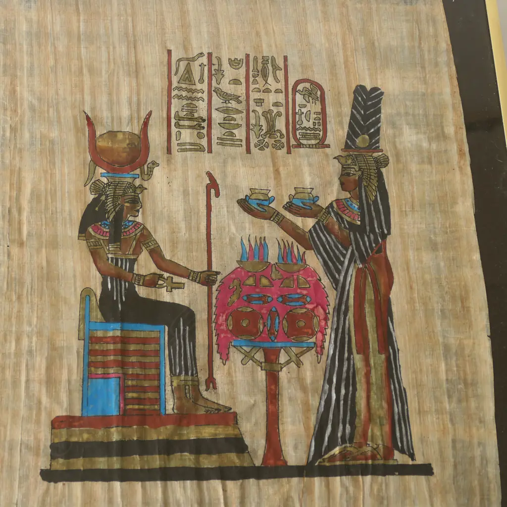 THREE EGYPTIAN PAPYRUS WORKS, ONE IN GOLD PAINTED EGYPTIAN STYLE FRAME (500 X 600MM overall) Image 1++