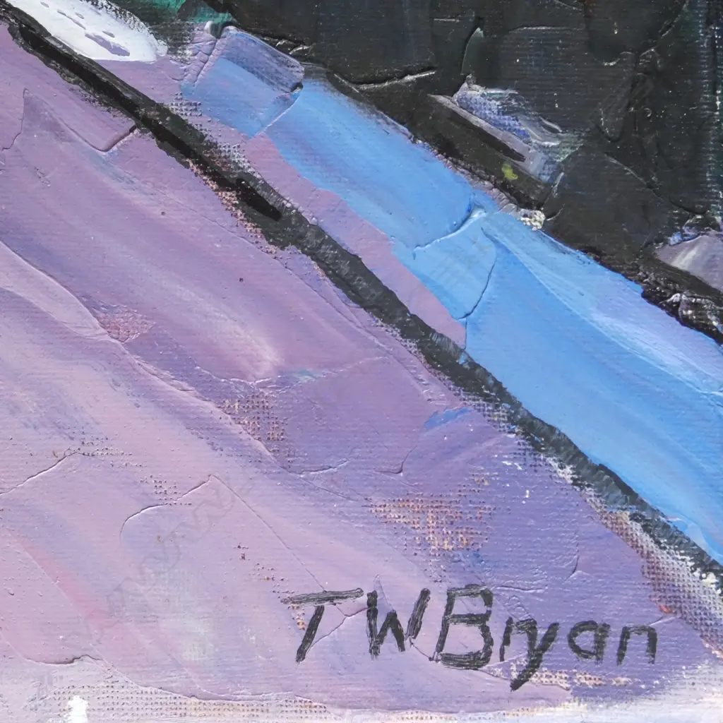 T W BRYAN 'ST LORGUES' ACRYLIC ON CANVAS 600x500mm holes in canvas Image 1++