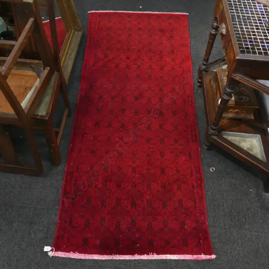HAND KNOTTED WOOL PILE RUNNER red tones 