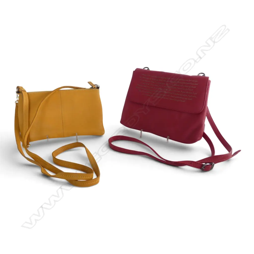 2 LEATHER HAND BAGS: 'MI PIAC' in tan + Hermes in red Image 1++