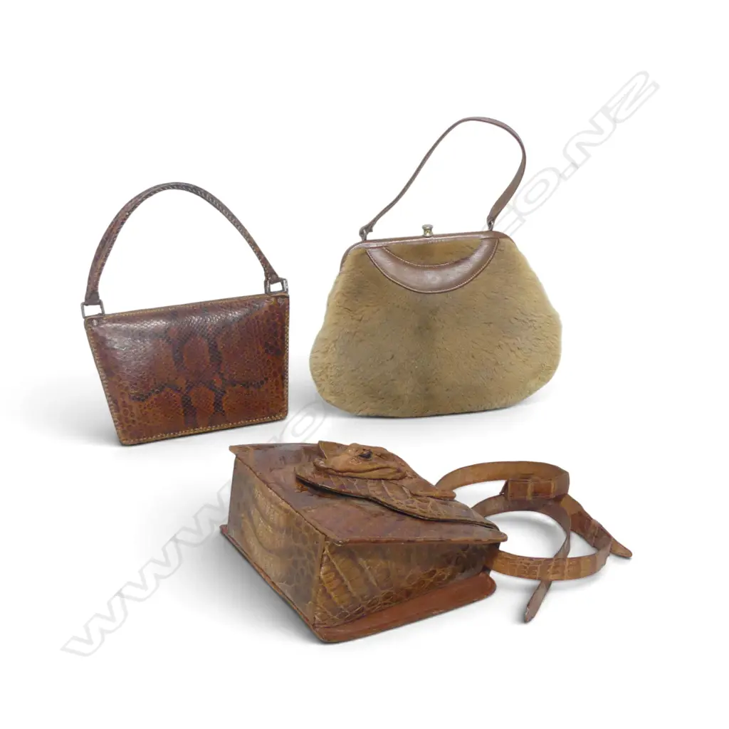 2 CROC LEATHER HANDBAGS + FUR HANDBAG  Image 1++