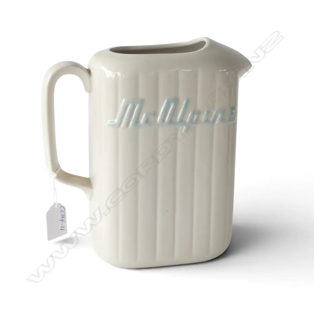 MCALPINE JUG cream glaze & blue lettering H.200mm Image 1++
