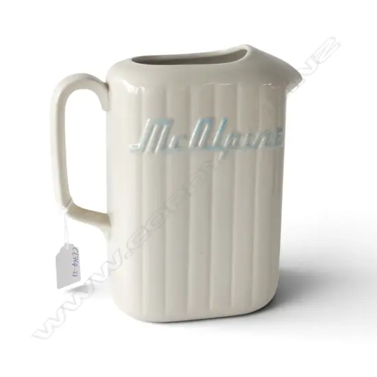 MCALPINE JUG cream glaze & blue lettering H.200mm