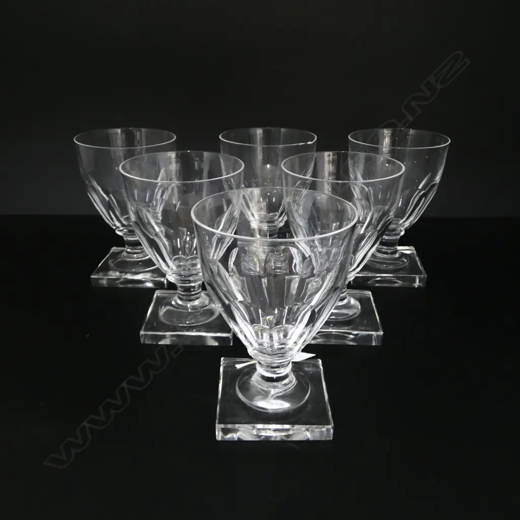 6 ANTIQUE GLASSES square base, some small chips commensurate w. age H.135mm Image 1++