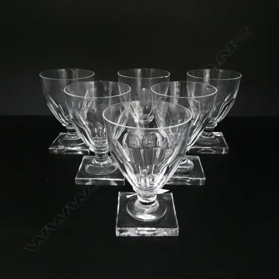 6 ANTIQUE GLASSES square base, some small chips commensurate w. age H.135mm