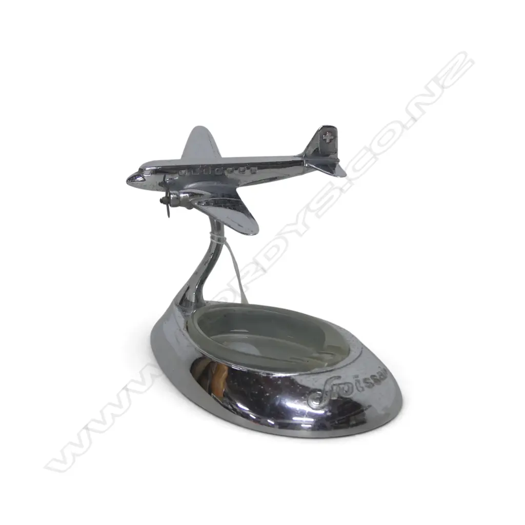 MID-CENTURY BUHLER OF SWITZERLAND FRIOSSAIR ASHTRAY w. gimbled swiss plane H.120mm Image 1++