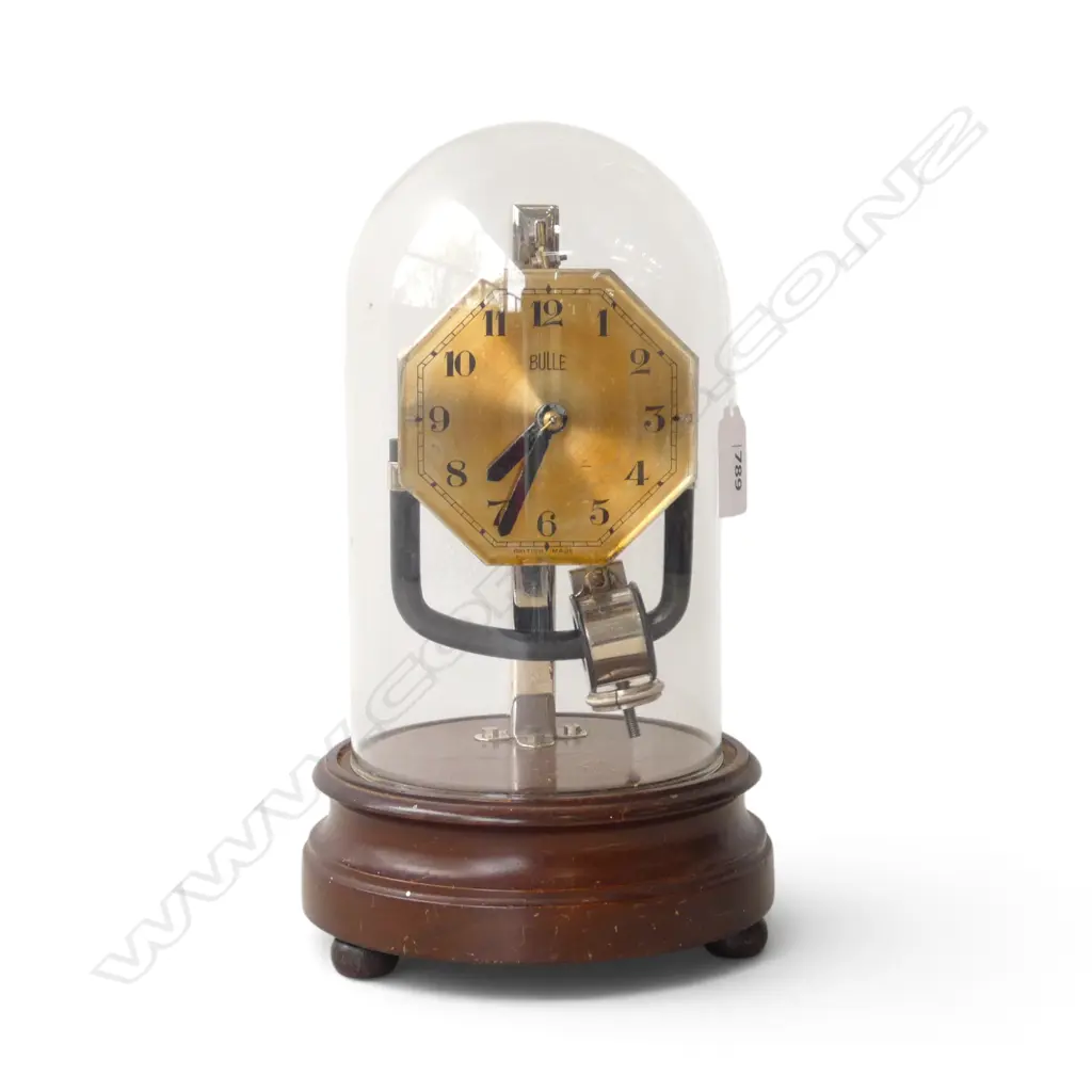 20thC ELECTRO-MAGNETIC BULLE CLOCK under glass dome H.260mm Image 1++