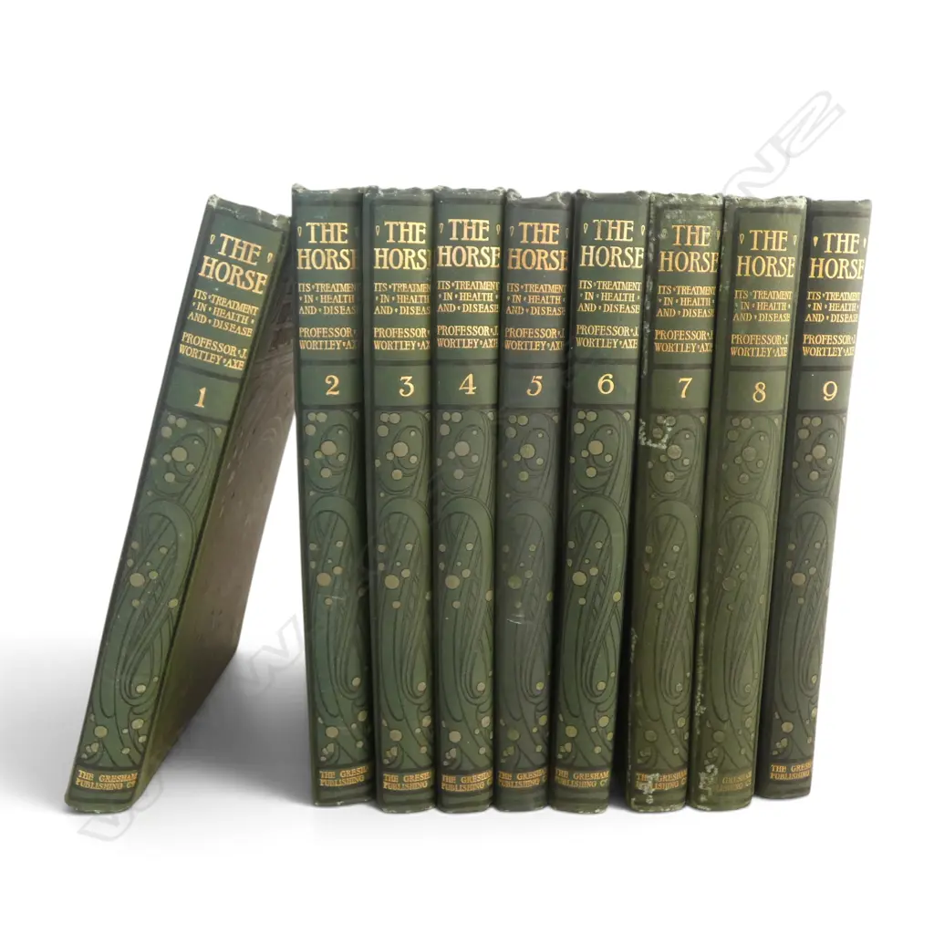 9 VOLS SET 'THE HORSE ITS TREATMENT IN HEALTH & DISEASE' ed. PROF. J. WORTLEY AXE, LONDON 1906 1 SIGNED BY JOHN A. HIGGS Image 1++