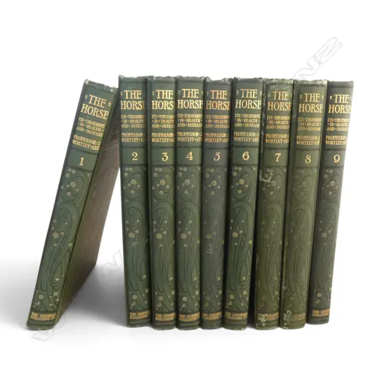 9 VOLS SET 'THE HORSE ITS TREATMENT IN HEALTH & DISEASE' ed. PROF. J. WORTLEY AXE, LONDON 1906 1 SIGNED BY JOHN A. HIGGS