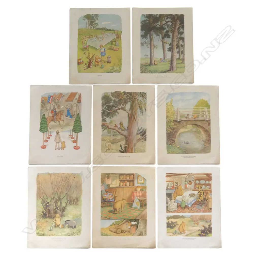 7 VINTAGE WINNIE THE POOH COLOURED PRINTS, 350x280mm Image 1++