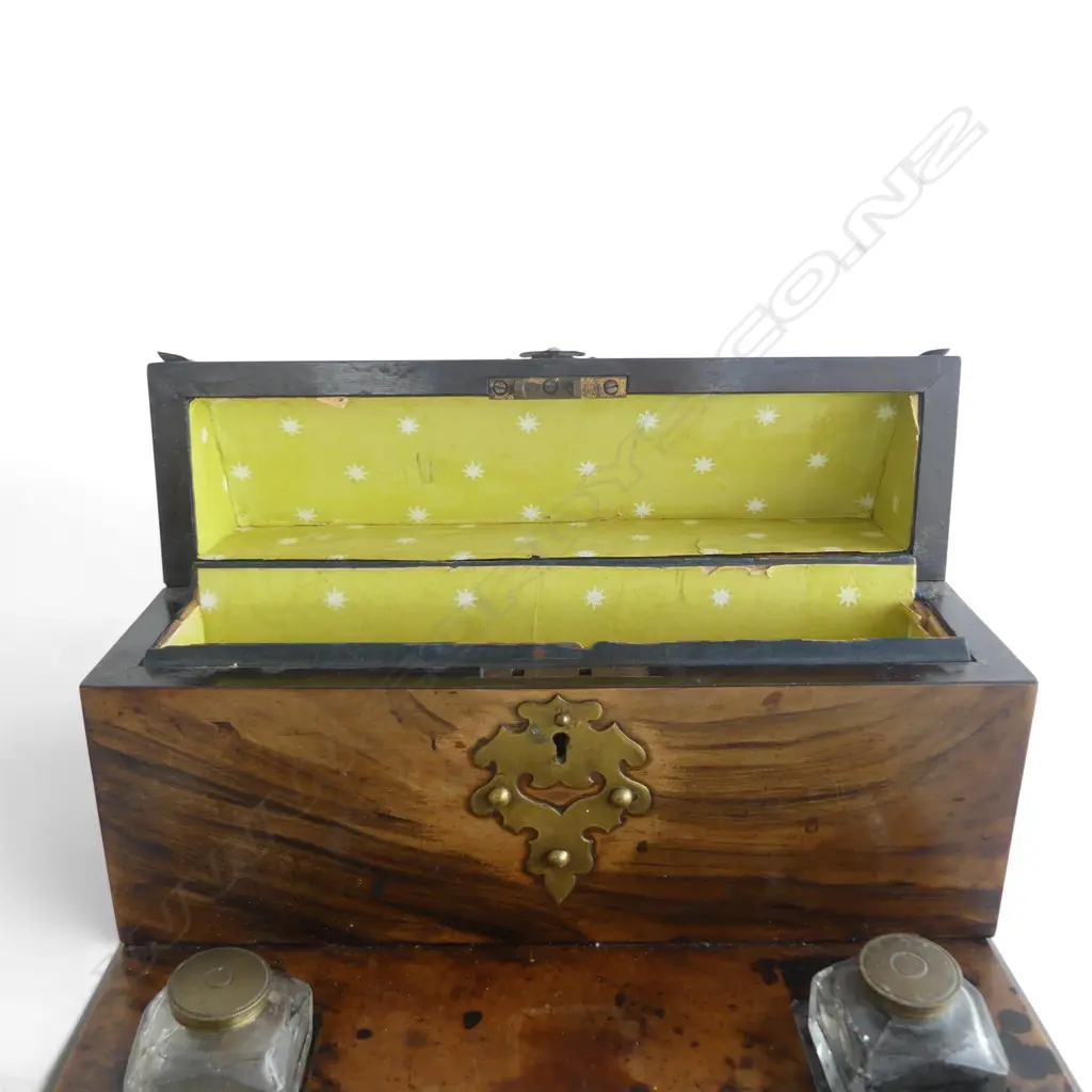 ANTIQUE DESK STAND w. ink wells & brass mounts, some wear W.300mm Image 1++