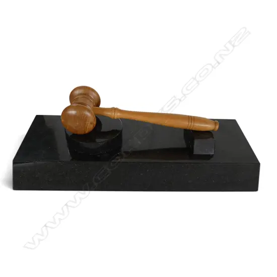WOODEN GAVEL HAMMER ON BLACK MARBLE BASE W.345mm