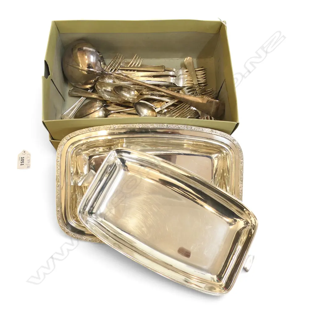 BOX OF ASST. CUTLERY & SILVER PLATE  Image 1++