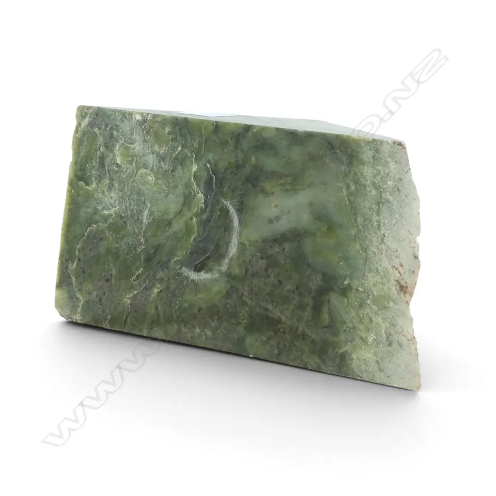 LARGE POUNAMU (NEPHRITE) BLOCK  w 4polished surfaces showing black spotted & pale inclusions. 230 x 130 x 120mm. 4.5kgs. Image 1++