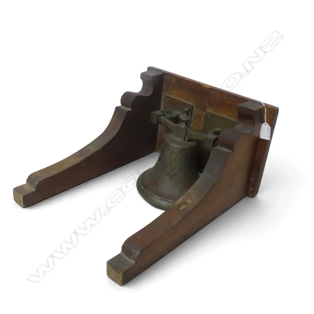 ANTIQUE SHIPS BELL FROM SS TARAWERA (1882) MOUNTED ON WOODEN FRAME H.430mm Image 1++