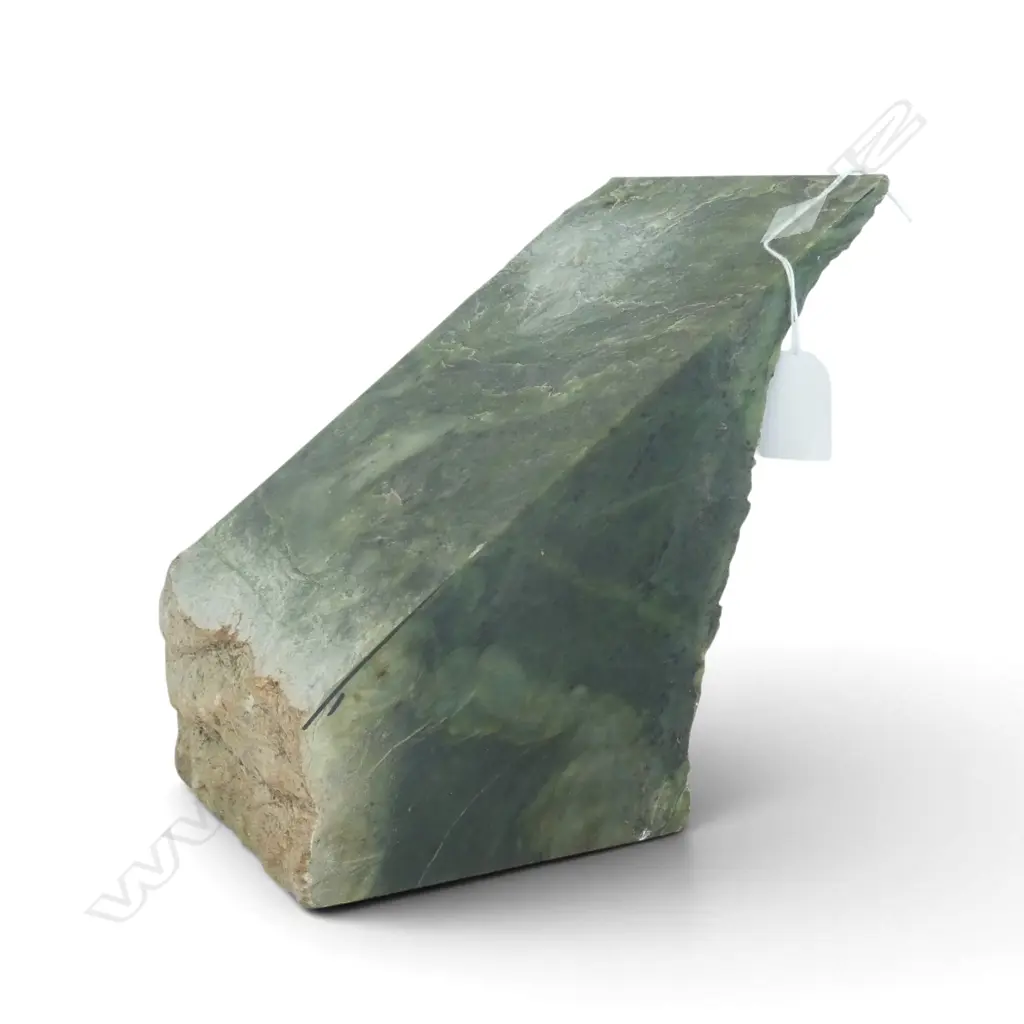 LARGE POUNAMU (NEPHRITE) BLOCK  w 4polished surfaces showing black spotted & pale inclusions. 135 x 180 x 200mm. 7.2kgs. Image 1++