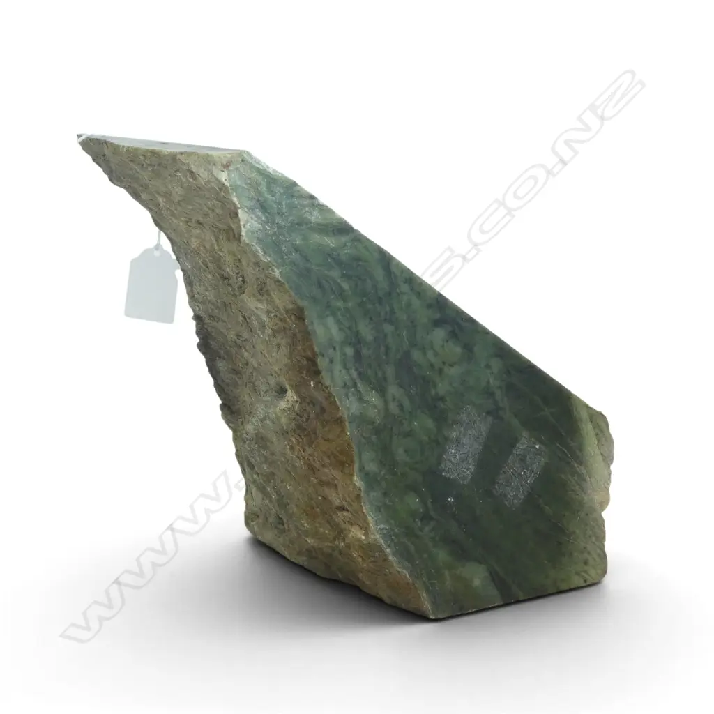 LARGE POUNAMU (NEPHRITE) BLOCK  w 4polished surfaces showing black spotted & pale inclusions. 135 x 180 x 200mm. 7.2kgs. Image 1++