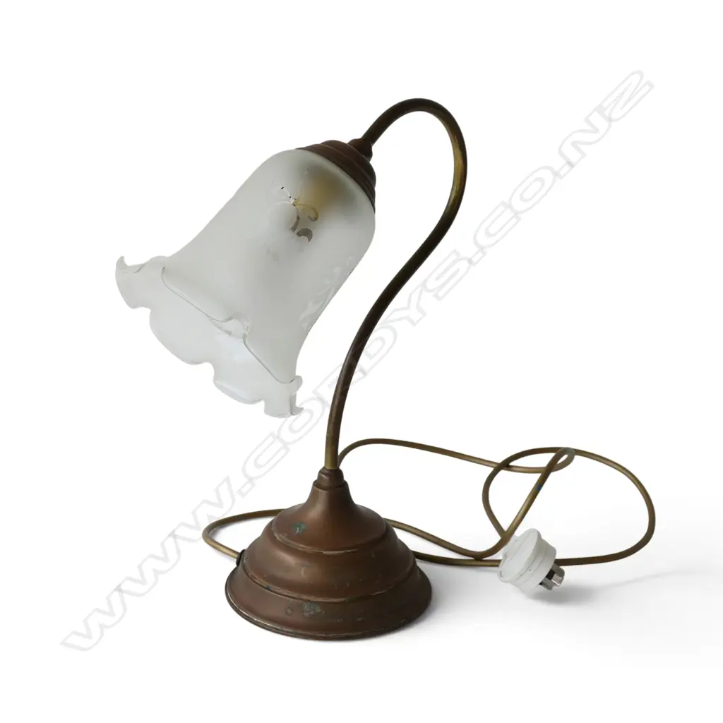 VINTAGE BRASS GLASS TABLE LAMP, H.350MM Image 1++