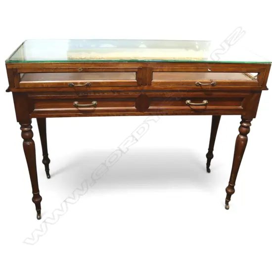EARLY 20thC GLASS DISPLAY CABINET by FLETCHER CONSTRUCTION 1240x490x920mm