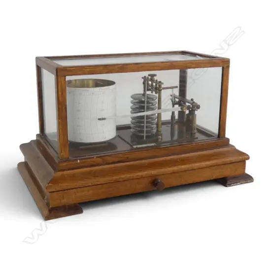 ANTIQUE ENGLISH 'ASPEC' BAROGRAPH in oak display case W.375mm