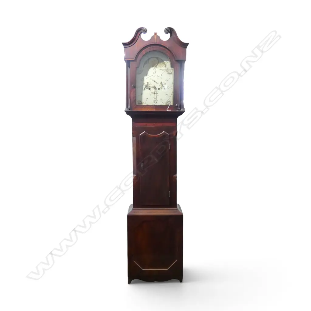 ANTIQUE MAHOGANY LONG CASE CLOCK Cheetham & Leeds painted dial, pediment faults H.2280mm Image 1++