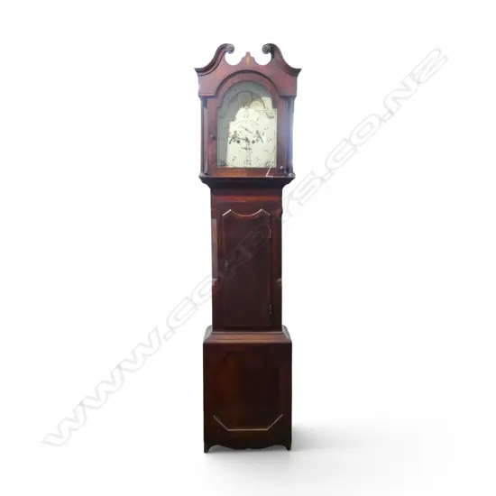 ANTIQUE MAHOGANY LONG CASE CLOCK Cheetham & Leeds painted dial, pediment faults H.2280mm