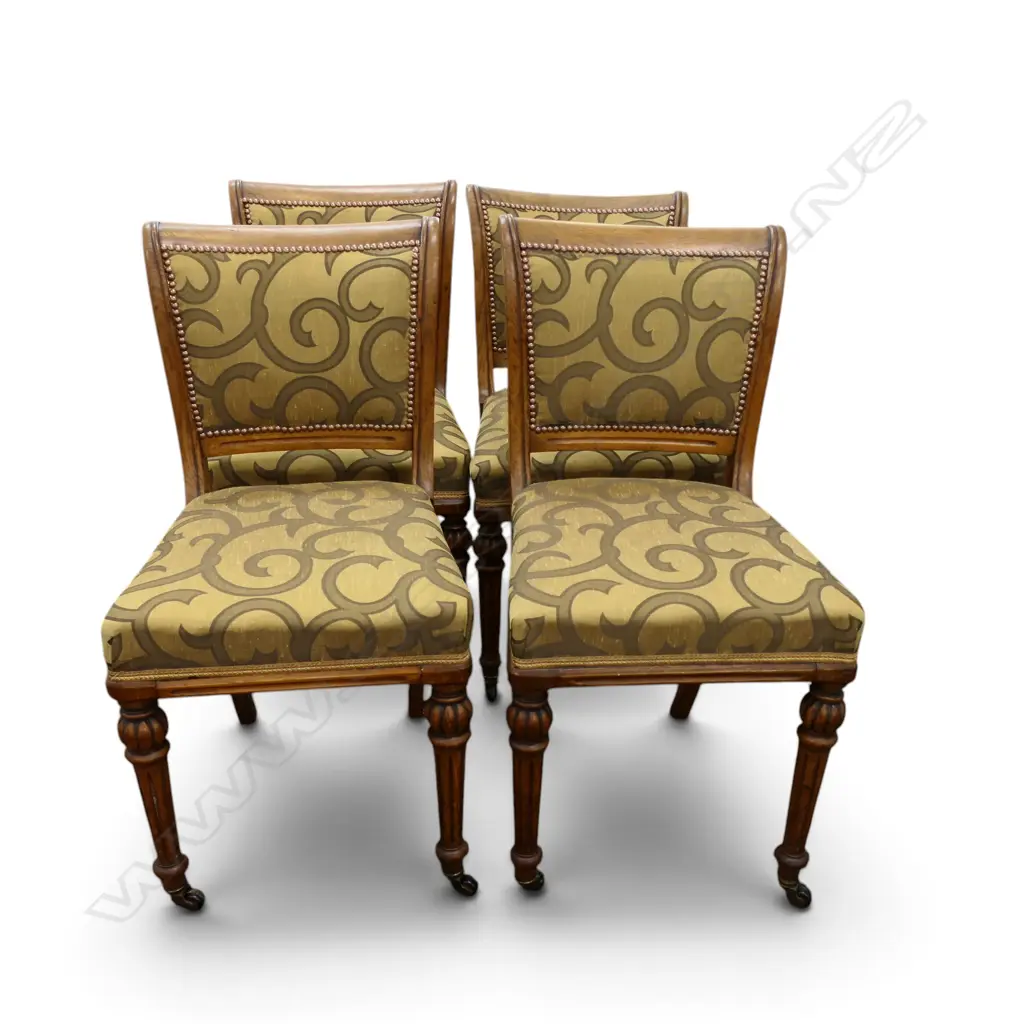 4 LATE VICTORIAN DINING CHAIRS NEWLY REUPHOLSTERED Image 1++