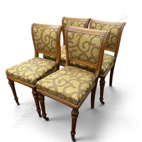 4 LATE VICTORIAN DINING CHAIRS NEWLY REUPHOLSTERED