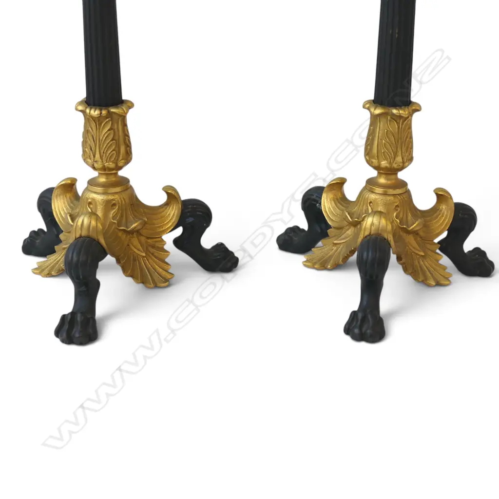 PR VINTAGE FRENCH CAST IRON & GILT METAL CANDLESTICKS H.250mm Image 1++