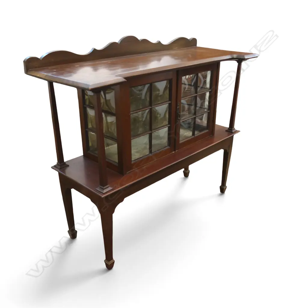 EARLY 20th MAHOGANY DUMB WAITER w. CENTRAL GLAZED CABINET 1220x480x1050mm Image 1++