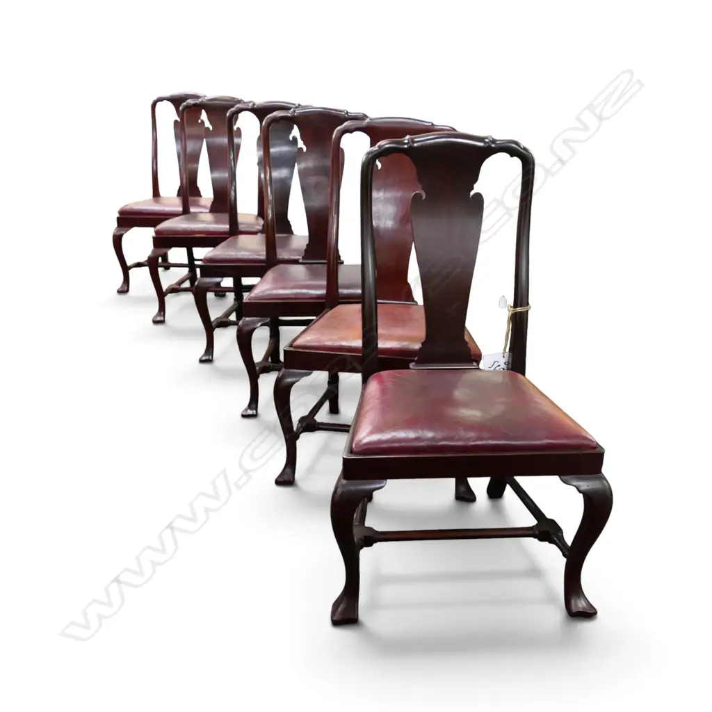 6 MAHOGANY QUEEN ANNE STYLE DINING CHAIRS H.1055mm Image 1++