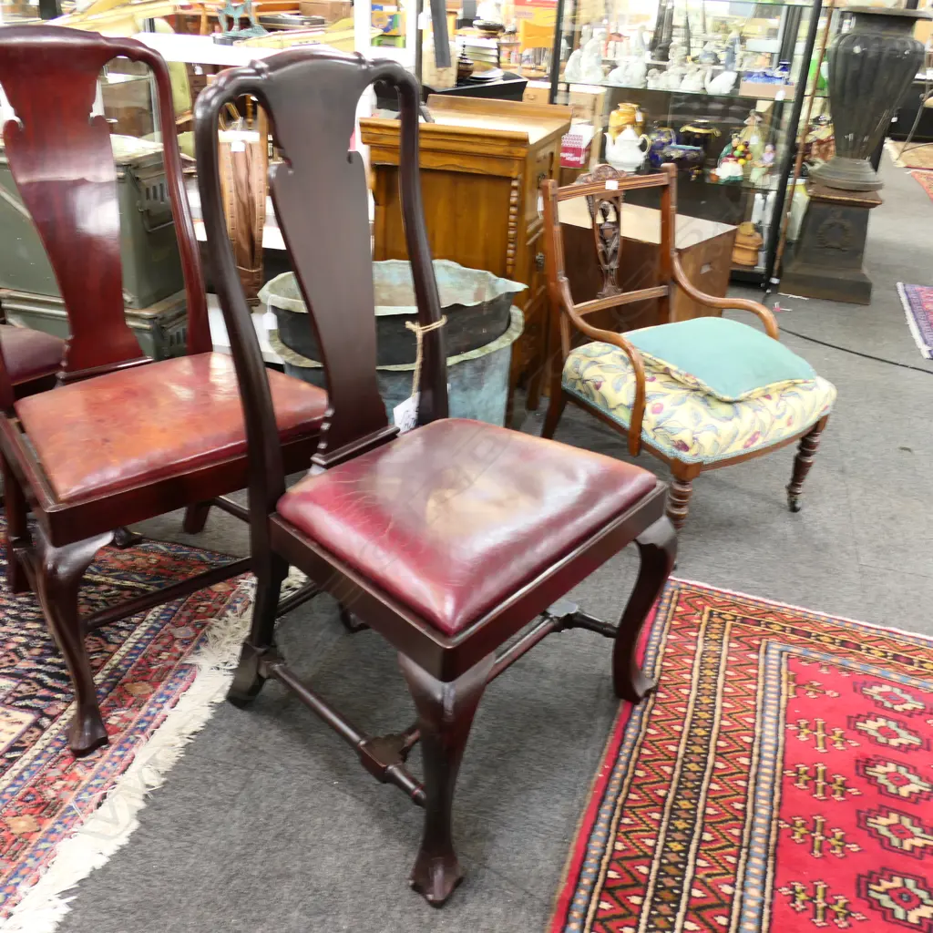 6 MAHOGANY QUEEN ANNE STYLE DINING CHAIRS H.1055mm Image 1++